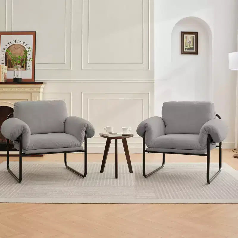 Hyleory Moore Chaise d'appoint en Métal Rembourrée en Laine d'Agneau pour Chambre à Coucher, Zone d'Accueil, Salle de Lecture, Salon (lot de 2)