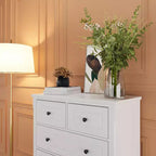 Famapy Commode verticale blanche moderne à 6 tiroirs avec pieds robustes et poignées métalliques