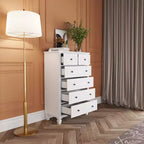 Famapy Commode verticale blanche moderne à 6 tiroirs avec pieds robustes et poignées métalliques