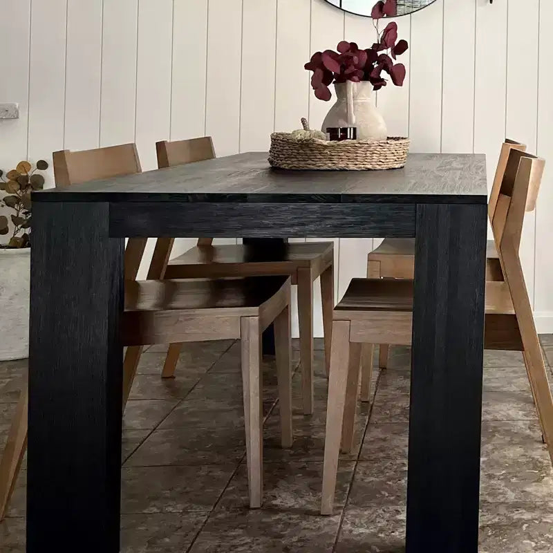 Plank+Beam 72 Table à manger moderne pour 6 personnes, table à manger rectangulaire en bois massif pour cuisine/salle à manger
