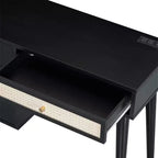 Ensemble coiffeuse en bois 39" avec prise de charge et port USB et tabouret, table de maquillage avec 3 tiroirs de rangement et 1 tiroir rectangulaire en rotin