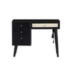 Ensemble coiffeuse en bois 39" avec prise de charge et port USB et tabouret, table de maquillage avec 3 tiroirs de rangement et 1 tiroir rectangulaire en rotin