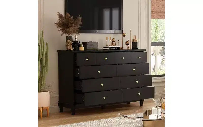 Commode de chambre à 10 tiroirs Famapy, finition peinture noire