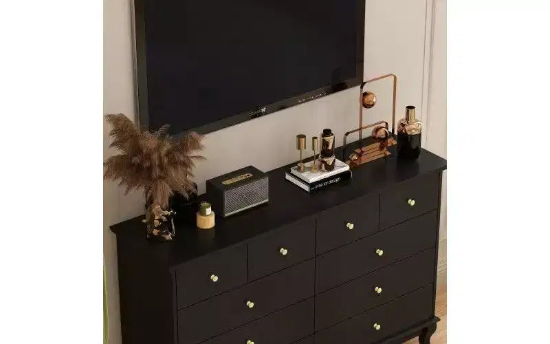 Commode de chambre à 10 tiroirs Famapy, finition peinture noire
