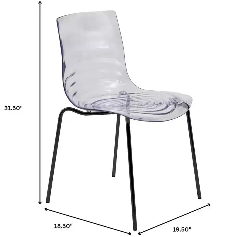 LeisureMod Astor Chaises de salle à manger en plastique, lot de 4, design ondulation d'eau avec pieds en acier inoxydable noir, chaises d'appoint modernes pour cuisine, salle à manger