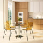 LeisureMod Astor Chaises de salle à manger en plastique, lot de 4, design ondulation d'eau avec pieds en acier inoxydable noir, chaises d'appoint modernes pour cuisine, salle à manger