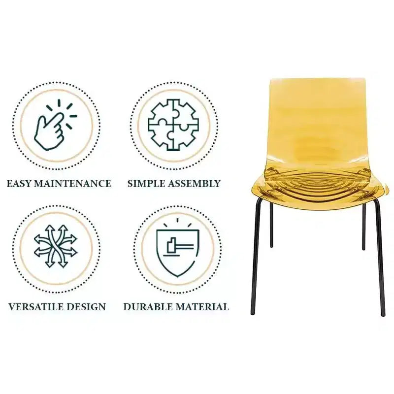LeisureMod Astor Chaises de salle à manger en plastique, lot de 4, design ondulation d'eau avec pieds en acier inoxydable noir, chaises d'appoint modernes pour cuisine, salle à manger