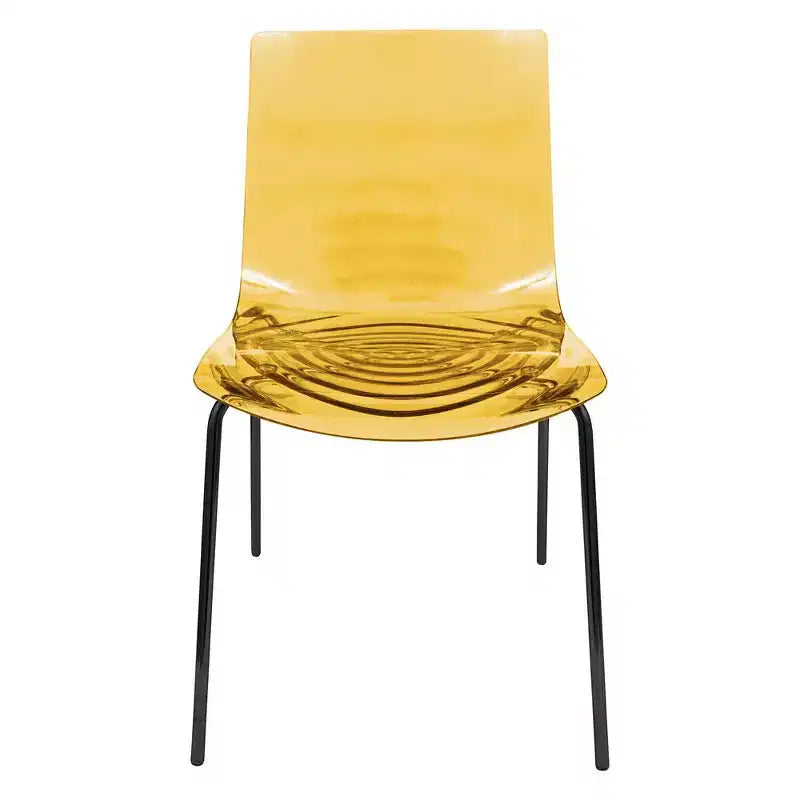 LeisureMod Astor Chaises de salle à manger en plastique, lot de 4, design ondulation d'eau avec pieds en acier inoxydable noir, chaises d'appoint modernes pour cuisine, salle à manger