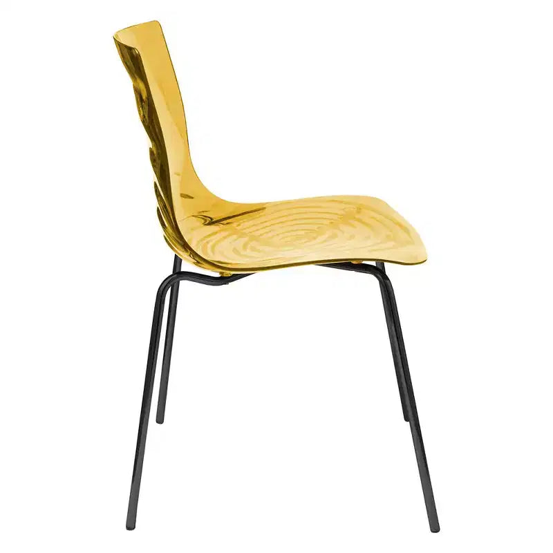 LeisureMod Astor Chaises de salle à manger en plastique, lot de 4, design ondulation d'eau avec pieds en acier inoxydable noir, chaises d'appoint modernes pour cuisine, salle à manger