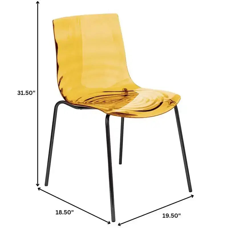 LeisureMod Astor Chaises de salle à manger en plastique, lot de 4, design ondulation d'eau avec pieds en acier inoxydable noir, chaises d'appoint modernes pour cuisine, salle à manger