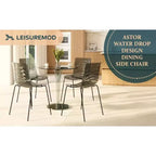 LeisureMod Astor Chaises de salle à manger en plastique, lot de 4, design ondulation d'eau avec pieds en acier inoxydable noir, chaises d'appoint modernes pour cuisine, salle à manger
