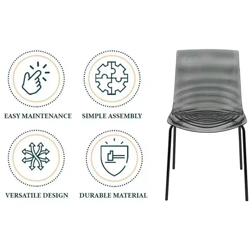 LeisureMod Astor Chaises de salle à manger en plastique, lot de 4, design ondulation d'eau avec pieds en acier inoxydable noir, chaises d'appoint modernes pour cuisine, salle à manger