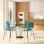 LeisureMod Astor Chaises de salle à manger en plastique, lot de 4, design ondulation d'eau avec pieds en acier inoxydable noir, chaises d'appoint modernes pour cuisine, salle à manger