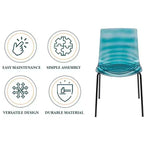 LeisureMod Astor Chaises de salle à manger en plastique, lot de 4, design ondulation d'eau avec pieds en acier inoxydable noir, chaises d'appoint modernes pour cuisine, salle à manger