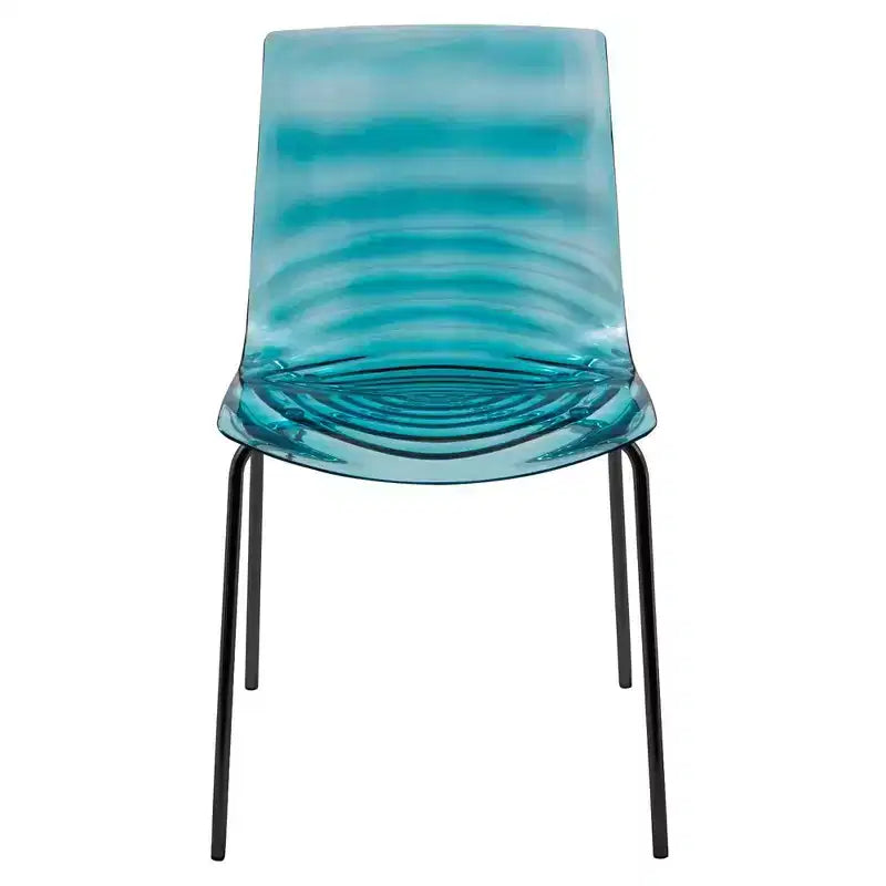 LeisureMod Astor Chaises de salle à manger en plastique, lot de 4, design ondulation d'eau avec pieds en acier inoxydable noir, chaises d'appoint modernes pour cuisine, salle à manger