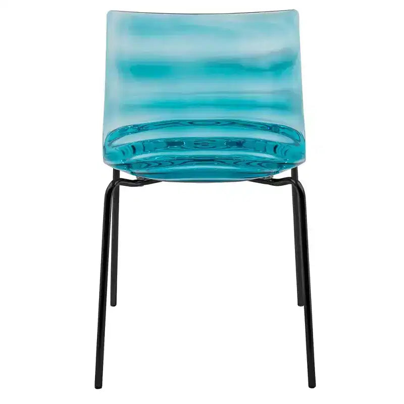 LeisureMod Astor Chaises de salle à manger en plastique, lot de 4, design ondulation d'eau avec pieds en acier inoxydable noir, chaises d'appoint modernes pour cuisine, salle à manger