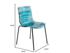 LeisureMod Astor Chaises de salle à manger en plastique, lot de 4, design ondulation d'eau avec pieds en acier inoxydable noir, chaises d'appoint modernes pour cuisine, salle à manger