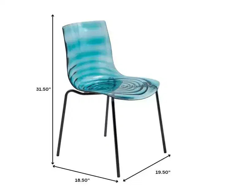 LeisureMod Astor Chaises de salle à manger en plastique, lot de 4, design ondulation d'eau avec pieds en acier inoxydable noir, chaises d'appoint modernes pour cuisine, salle à manger