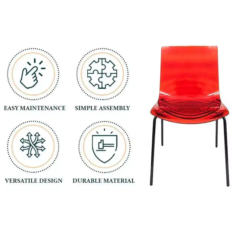 LeisureMod Astor Chaises de salle à manger en plastique, lot de 4, design ondulation d'eau avec pieds en acier inoxydable noir, chaises d'appoint modernes pour cuisine, salle à manger