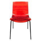 LeisureMod Astor Chaises de salle à manger en plastique, lot de 4, design ondulation d'eau avec pieds en acier inoxydable noir, chaises d'appoint modernes pour cuisine, salle à manger