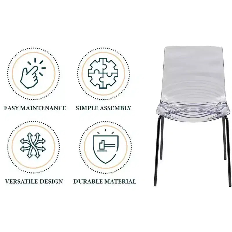 LeisureMod Astor Chaises de salle à manger en plastique, lot de 4, design ondulation d'eau avec pieds en acier inoxydable noir, chaises d'appoint modernes pour cuisine, salle à manger