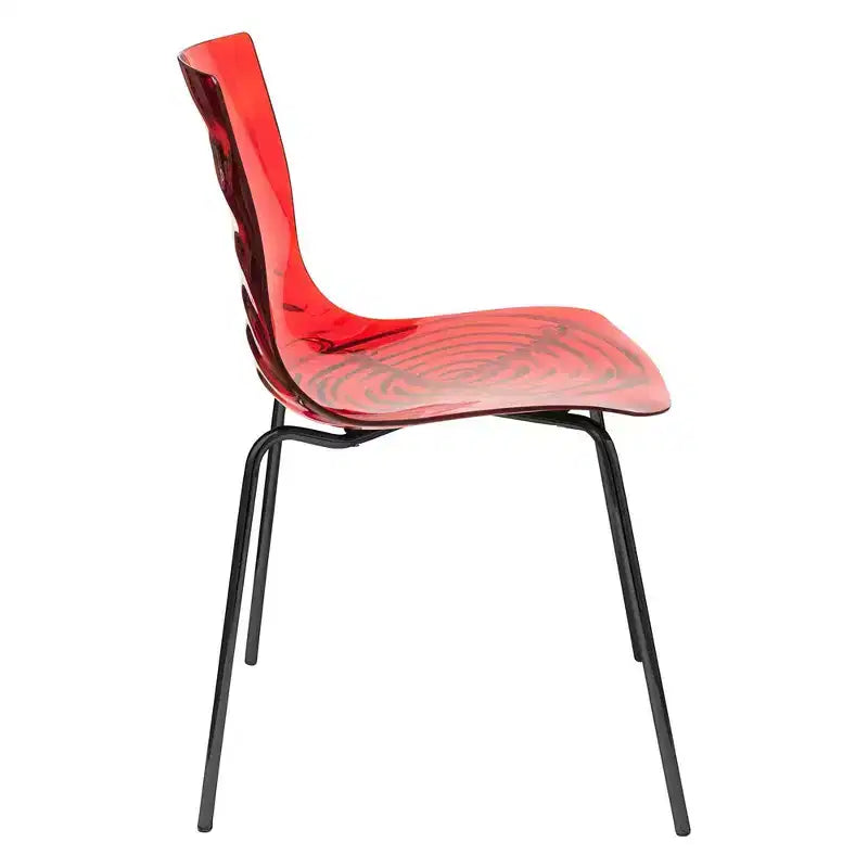 LeisureMod Astor Chaises de salle à manger en plastique, lot de 4, design ondulation d'eau avec pieds en acier inoxydable noir, chaises d'appoint modernes pour cuisine, salle à manger