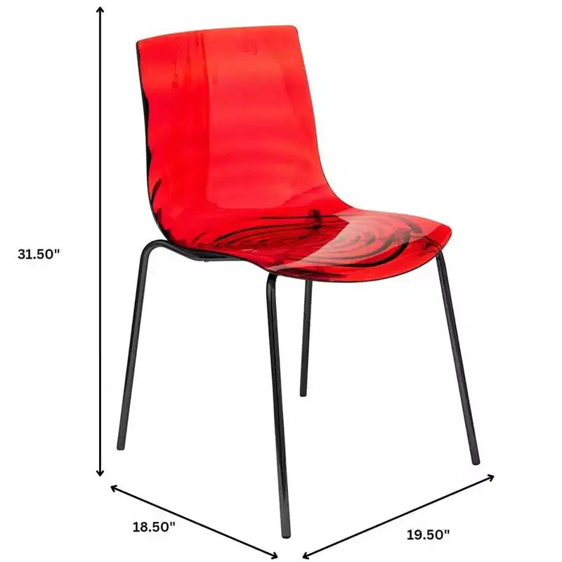 LeisureMod Astor Chaises de salle à manger en plastique, lot de 4, design ondulation d'eau avec pieds en acier inoxydable noir, chaises d'appoint modernes pour cuisine, salle à manger
