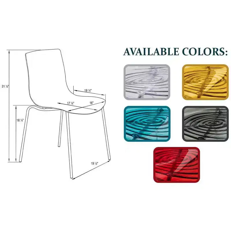 LeisureMod Astor Chaises de salle à manger en plastique, lot de 4, design ondulation d'eau avec pieds en acier inoxydable noir, chaises d'appoint modernes pour cuisine, salle à manger