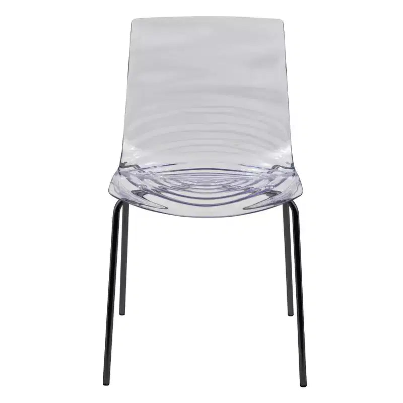 LeisureMod Astor Chaises de salle à manger en plastique, lot de 4, design ondulation d'eau avec pieds en acier inoxydable noir, chaises d'appoint modernes pour cuisine, salle à manger