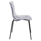 LeisureMod Astor Chaises de salle à manger en plastique, lot de 4, design ondulation d'eau avec pieds en acier inoxydable noir, chaises d'appoint modernes pour cuisine, salle à manger