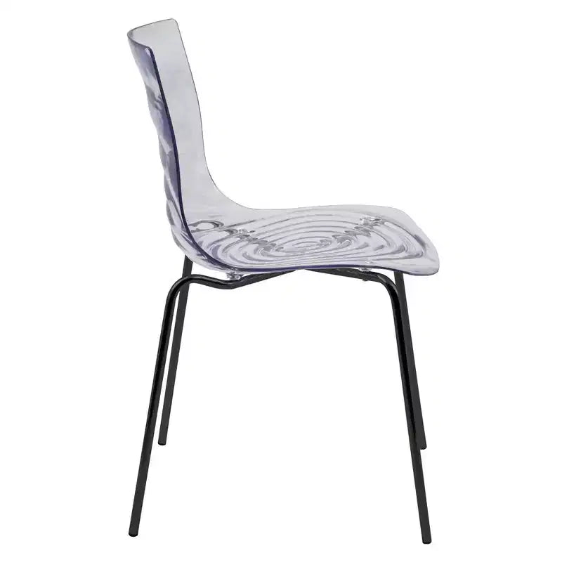 LeisureMod Astor Chaises de salle à manger en plastique, lot de 4, design ondulation d'eau avec pieds en acier inoxydable noir, chaises d'appoint modernes pour cuisine, salle à manger