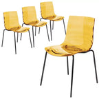 LeisureMod Astor Chaises de salle à manger en plastique, lot de 4, design ondulation d'eau avec pieds en acier inoxydable noir, chaises d'appoint modernes pour cuisine, salle à manger