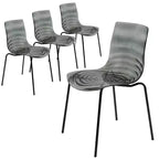 LeisureMod Astor Chaises de salle à manger en plastique, lot de 4, design ondulation d'eau avec pieds en acier inoxydable noir, chaises d'appoint modernes pour cuisine, salle à manger