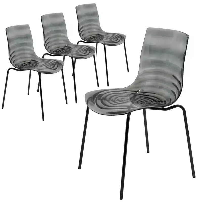 LeisureMod Astor Chaises de salle à manger en plastique, lot de 4, design ondulation d'eau avec pieds en acier inoxydable noir, chaises d'appoint modernes pour cuisine, salle à manger