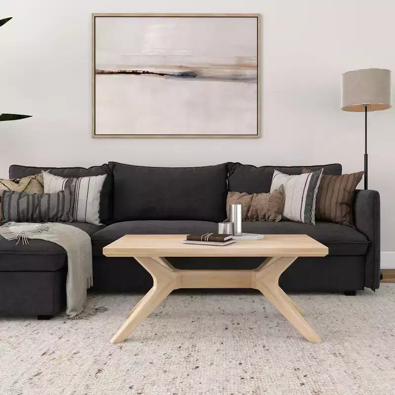 Table basse rectangulaire en bois massif Plank+Beam avec pieds en croix, table basse 40 pour salon
