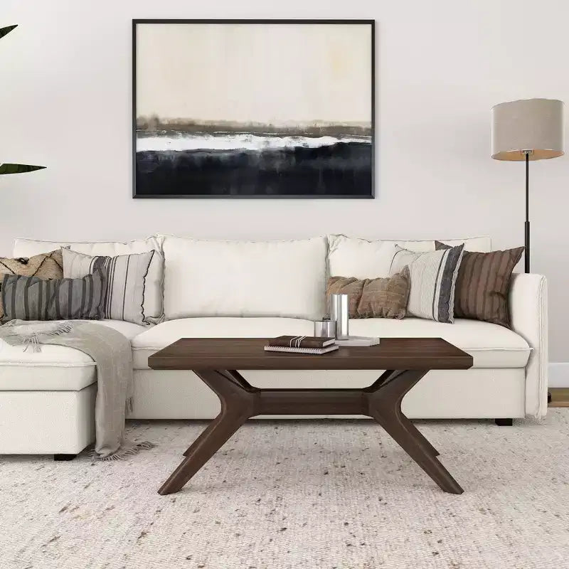 Table basse rectangulaire en bois massif Plank+Beam avec pieds en croix, table basse 40 pour salon