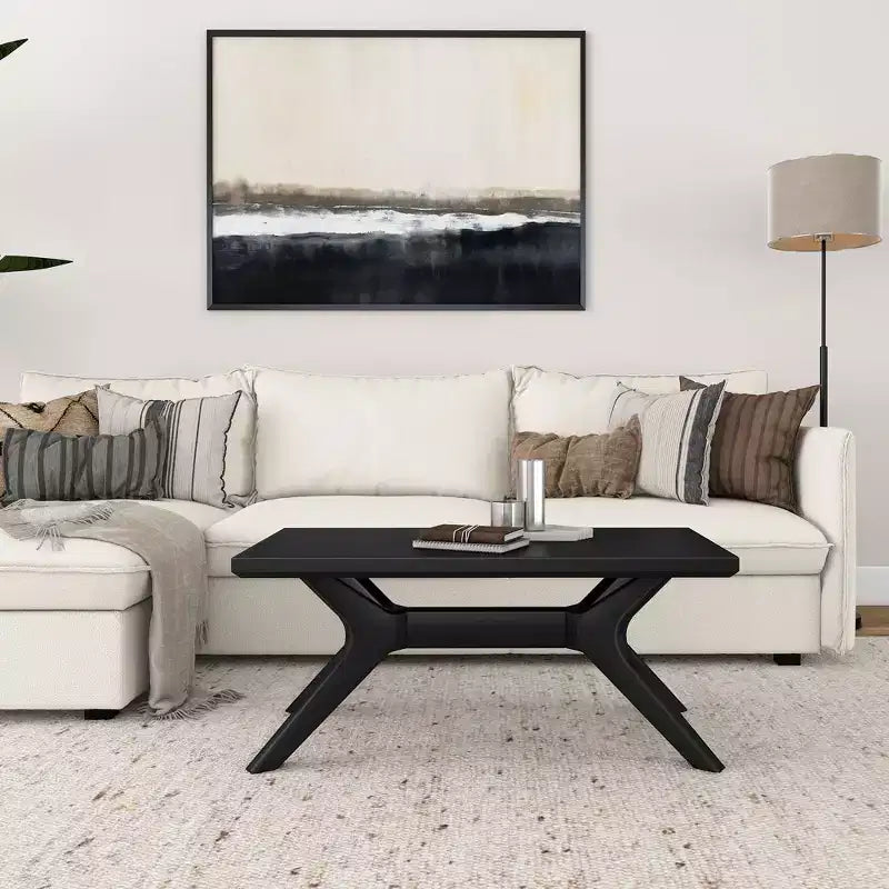 Table basse rectangulaire en bois massif Plank+Beam avec pieds en croix, table basse 40 pour salon