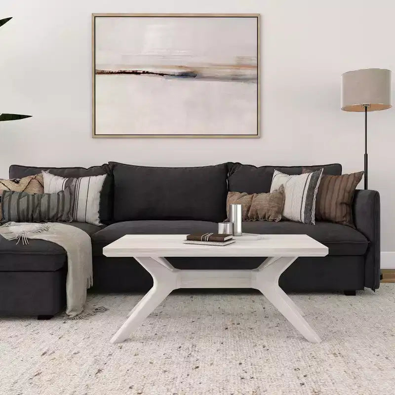 Table basse rectangulaire en bois massif Plank+Beam avec pieds en croix, table basse 40 pour salon