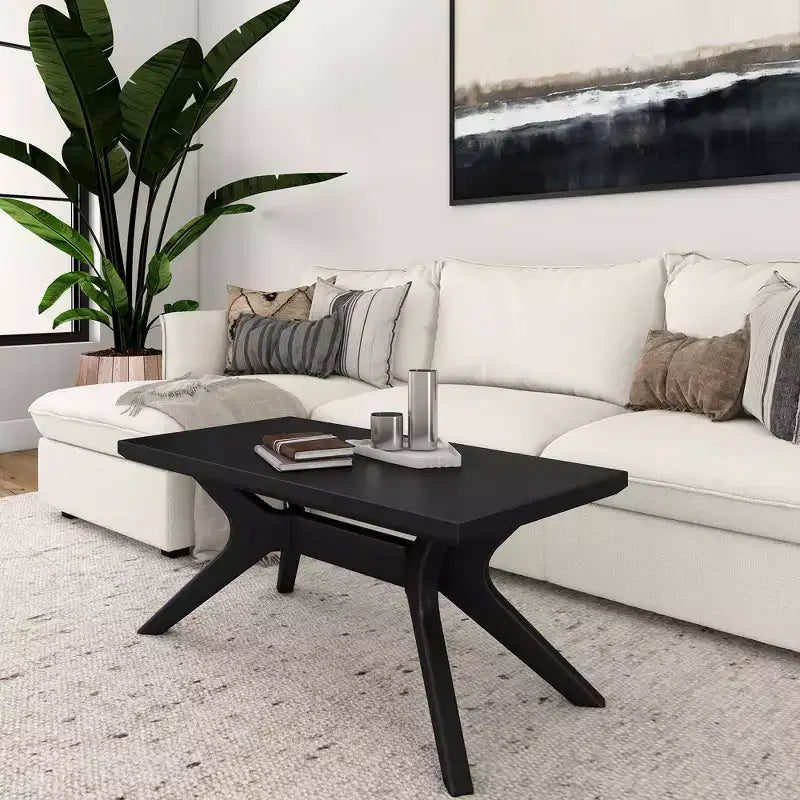 Table basse rectangulaire en bois massif Plank+Beam avec pieds en croix, table basse 40 pour salon