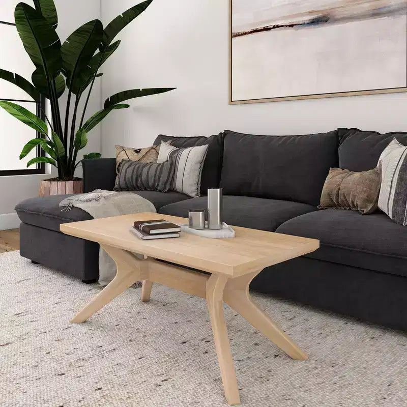 Table basse rectangulaire en bois massif Plank+Beam avec pieds en croix, table basse 40 pour salon