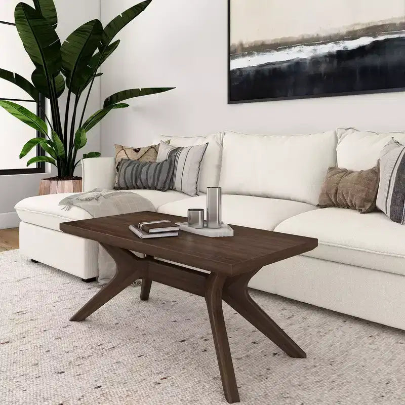 Table basse rectangulaire en bois massif Plank+Beam avec pieds en croix, table basse 40 pour salon