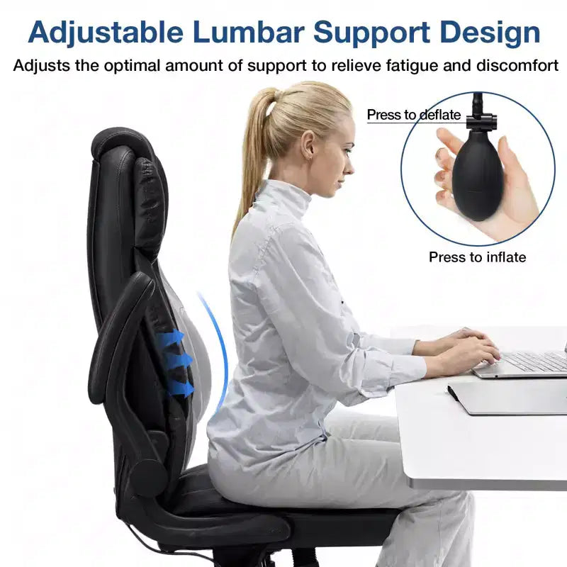 Fauteuil de bureau inclinable en cuir Hoffree, chaise pivotante ergonomique avec support lombaire gonflable et accoudoirs