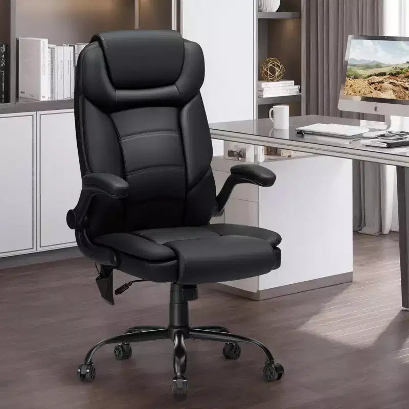 Fauteuil de bureau inclinable en cuir Hoffree, chaise pivotante ergonomique avec support lombaire gonflable et accoudoirs