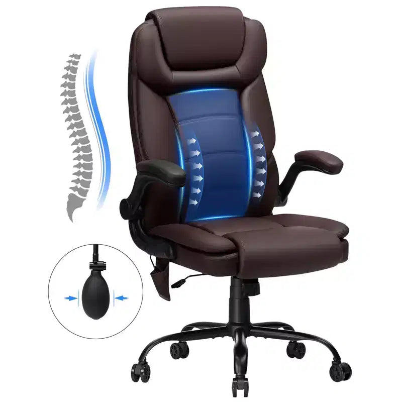 Fauteuil de bureau inclinable en cuir Hoffree, chaise pivotante ergonomique avec support lombaire gonflable et accoudoirs