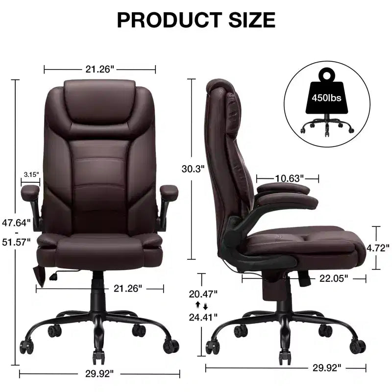 Fauteuil de bureau inclinable en cuir Hoffree, chaise pivotante ergonomique avec support lombaire gonflable et accoudoirs