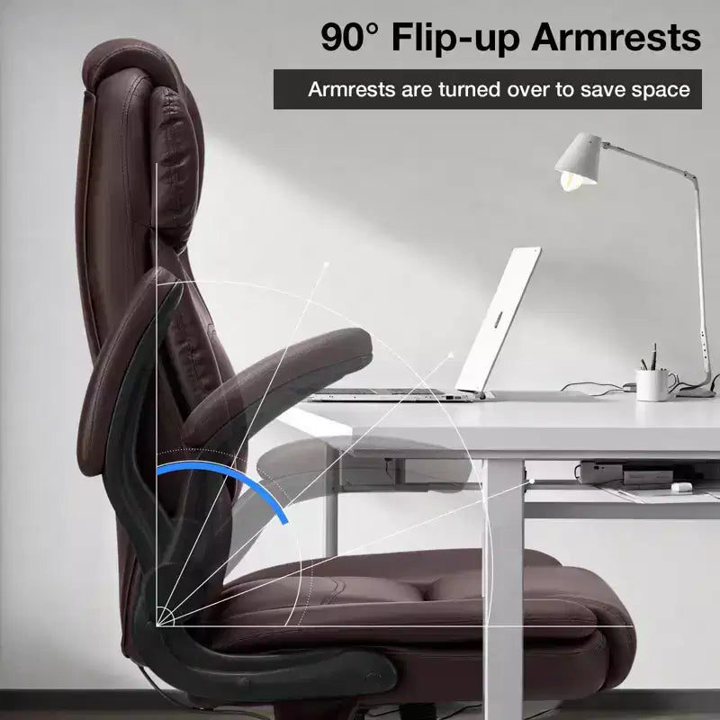Fauteuil de bureau inclinable en cuir Hoffree, chaise pivotante ergonomique avec support lombaire gonflable et accoudoirs