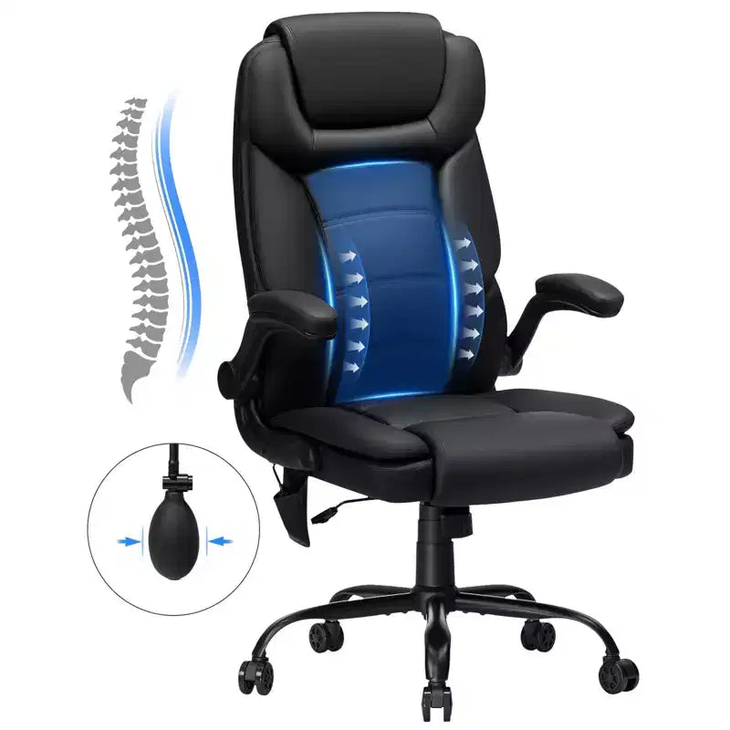 Fauteuil de bureau inclinable en cuir Hoffree, chaise pivotante ergonomique avec support lombaire gonflable et accoudoirs