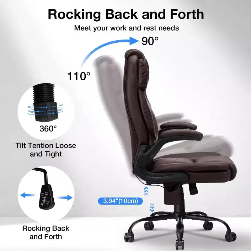 Fauteuil de bureau inclinable en cuir Hoffree, chaise pivotante ergonomique avec support lombaire gonflable et accoudoirs