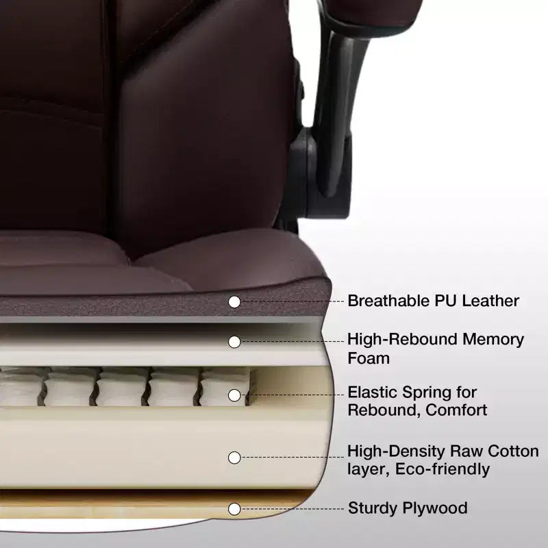 Fauteuil de bureau inclinable en cuir Hoffree, chaise pivotante ergonomique avec support lombaire gonflable et accoudoirs