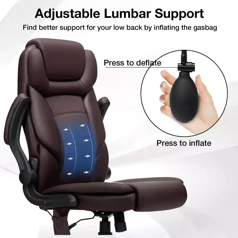 Fauteuil de bureau inclinable en cuir Hoffree, chaise pivotante ergonomique avec support lombaire gonflable et accoudoirs